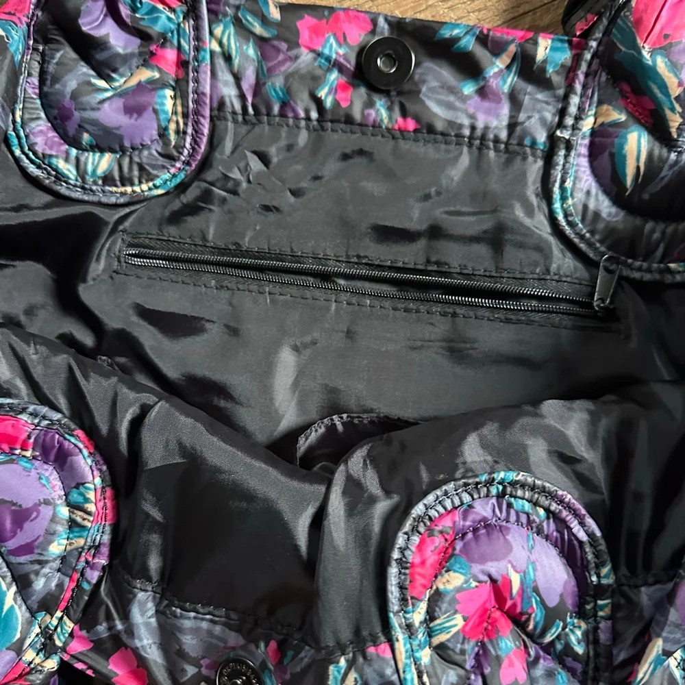 Women's Lulu Sport Floral Quilted Tote Bag in Black and Pink Easter